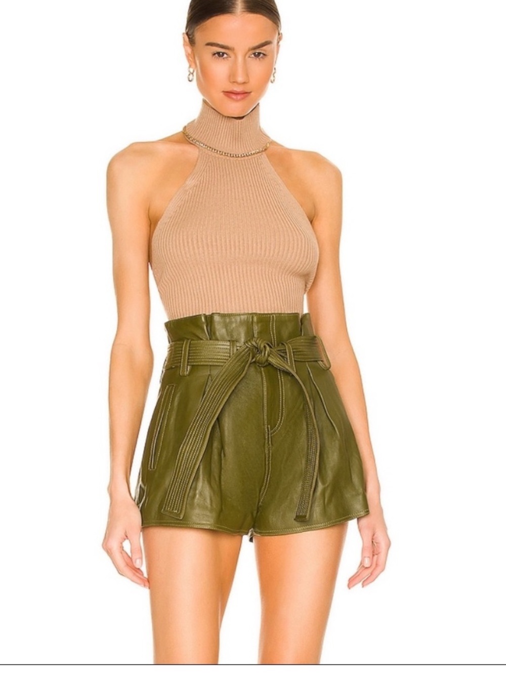 LPA Kelli leather shorts olive green size small